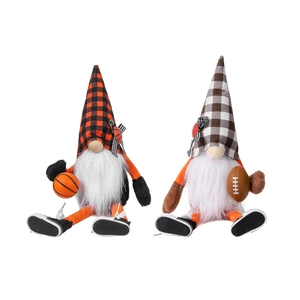 Sporty basketball and football gnome plush dolls with plaid hats and white beards