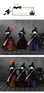 Détails des poupées de sorcière d'Halloween avec capes noires et balais