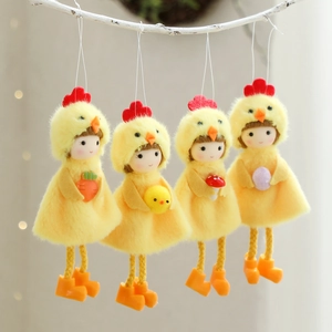 Mignon Ornement Suspendu en Peluche Fille Poussin de Pâques Avec Carotte Œuf Champignon Pour Décoration de Fête Maison