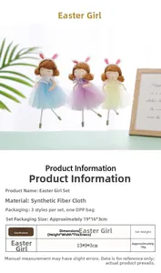Size guide for Easter girl dolls showing material details and specific dimensions
