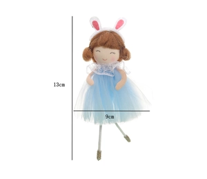 Detail showing Easter doll dimensions of 13cm height and 9cm width with blue tutu dress