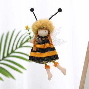 Pendentif fée abeille fait main avec ailes jaunes et fleur pour décoration d'intérieur