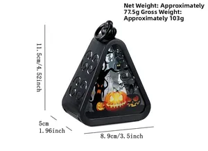 Detailed size specifications of Halloween lantern with bat and owl patterns