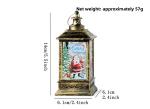 Vintage bronzen kerstlantaarn met kerstmanpatroon en afmetingen weergegeven