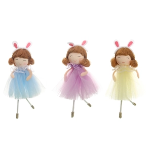 Three Easter girl dolls with rabbit ears and layered tulle skirts for home party decor