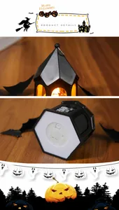 Detalle del farol de Halloween que muestra el compartimento de pilas y el interruptor