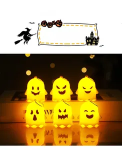 6er-Set niedliche Mini-LED-Geisterlichter mit warmgelbem Leuchten für Halloween-Deko