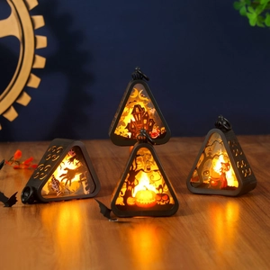 Set of 4 Halloween LED lanterns with pumpkin, witch, and ghost silhouettes for decor