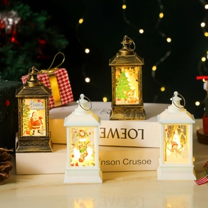 Vintage LED Kerstlantaarn Handheld Warm Licht Kerstman Sneeuwpop Patroon Batterijvoeding Decoratieve Hangende Windlamp Huis Vakantie Tafeldecoratie