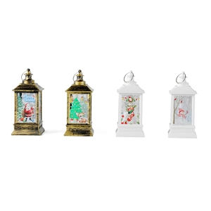 Vierdelige kerstlantaarnset met kerstman- en rendiermotieven voor feestelijke decoratie