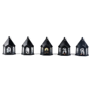 Set of 5 Halloween castle lantern decorations with LED lights and holiday character patterns