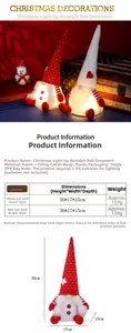 Detailed view showing dimensions and LED lighting specs of the plush Christmas gnome doll