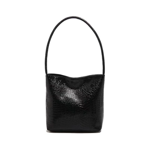 Sac fourre-tout noir minimaliste avec gaufrage crocodile et finition brillante chic