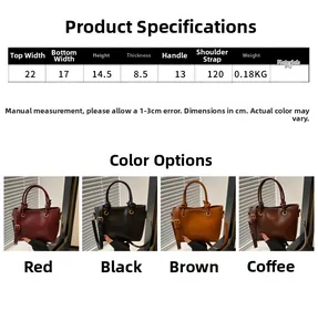 Detailed size chart for retro PU bucket bag including dimensions, weight and four colors