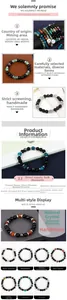 Detail of natural silver obsidian bracelet with astronaut charm and colorful gemstones