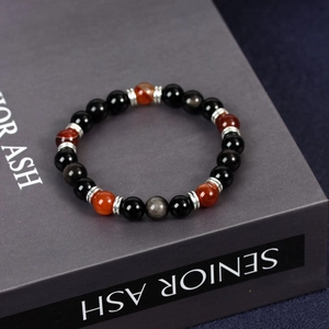 Natural Stone Beaded Bracelet Elastic Obsidian Amethyst Tiger Eye Aventurine Round Beads Healing Jewelry Men Women