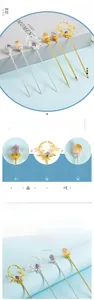 Detailed view of natural crystal raw stone hairpins with elegant branch metal base