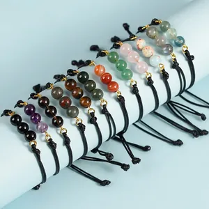 Bracciale In Pietra Di Cristallo Naturale Cordino Nero Intrecciato A Mano Perle Regolabili Gioielli Minimalisti Unisex