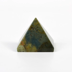 Natural ocean jasper pyramid stone with unique green and yellow marble textures