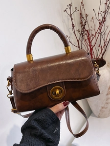 Retro Quadratische Handtasche PU Leder Crossbody Umhängetasche Mit Metallverschluss Pendler Modetasche Für Damen