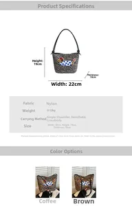 Guide des tailles et options de couleurs pour le sac seau brodé léopard et chien