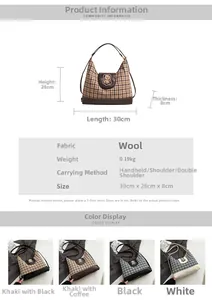Detailed dimensions and color options for the plaid canvas tote bag with bear patch