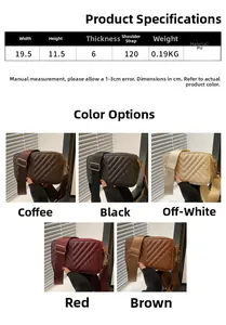 Quilted PU leather crossbody bags shown in coffee, black, beige, red, and brown colors