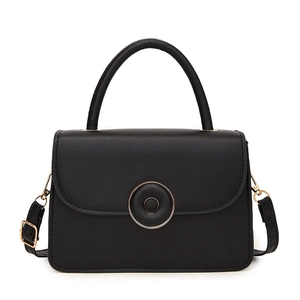 Classic black leather crossbody handbag with gold hardware and elegant top handle