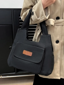 Minimalist Canvas Tote Shoulder Bag For Women With Front Flap Pocket Retro Casual Commute Handbag