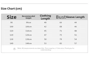 Size chart for girls striped knit cardigan with length and chest measurements in cm