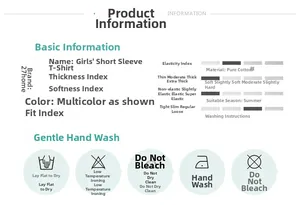 Detailed chart of cotton T-shirt fabric properties and washing care instructions