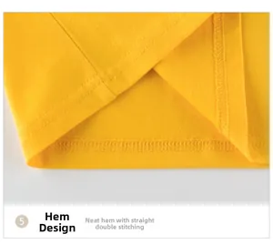 Détail de l'ourlet du t-shirt jaune pour fille avec couture double aiguille précise