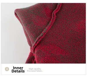 Close-up of premium fine wool knit inner seam showing red and green textured fabric