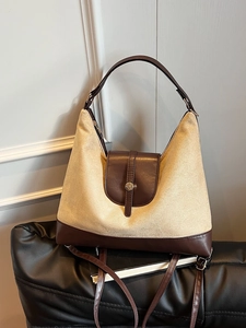 Grand Sac Fourre-tout Vintage pour Femme en PU et Suède Mat Style Hobo avec Patchwork de Couleurs et Boucle Magnétique Mode Automne Hiver