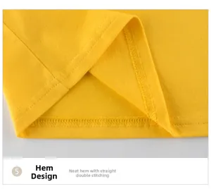 Detailed close-up of yellow knit cotton shirt hem with double-stitch sewing finish