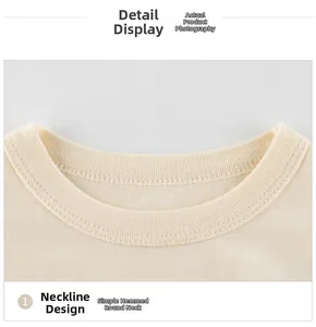 Détail du col rond avec bordure côtelée de qualité sur un t-shirt en coton pour petites filles