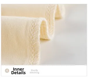 Détail macro des coutures de qualité et tissu en coton crème doux sur t-shirt fille