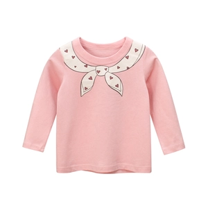 T-shirt À Manches Longues En Coton Pour Filles Imprimé Écharpe Cœur Dessin Animé Pull Décontracté Doux Pour Enfants