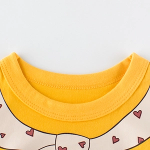 T-shirt manches longues jaune vif pour fille avec imprimé cœur et col rond côtelé