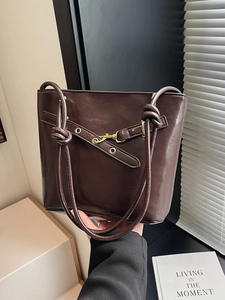 Retro Tweed Plaid Bucket Bag Women Large Capacity Shoulder Underarm Bag With Metal Buckle Commute Tote Crossbody Bag