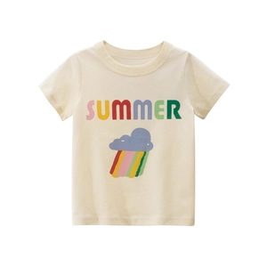 T-Shirt À Manches Courtes Filles Pur Coton Respirant Haut Été Imprimé Lettres Arc-En-Ciel Style Coréen Doux