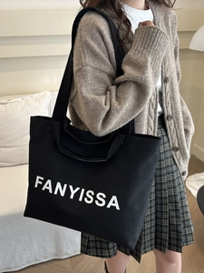 Grand sac cabas en toile noire avec lettrage FANYISSA pour femme pour le shopping et travail