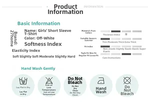 Détails du t-shirt en coton pour fille avec guide d'entretien et spécifications produit