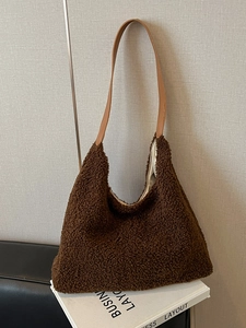 Sac Fourre-Tout En Peluche Femmes Laine D'Agneau Sherpa Fausse Fourrure Sac À Épaule Décontracté Automne Hiver