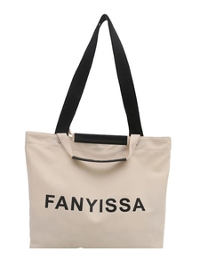 Grand sac cabas en toile crème avec bandoulières noires et logo FANYISSA pour femmes