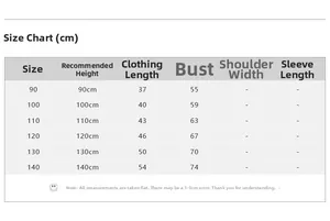 Detailed size chart for girls' summer cotton t-shirts with chest and length measurements
