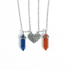 Matching crystal cylinder necklaces with split heart pendants engraved Best Friends