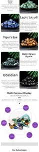Polished natural crystal stones including Aventurine and Obsidian for home decor