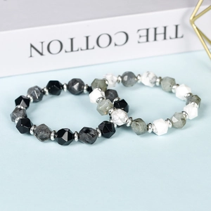 Kreative facettierte Naturstein Armbänder in Schwarz Grau Weiß für Weihnachten
