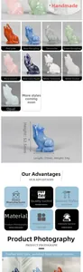 Detailed size specifications and material variety for the hand-carved 2-inch crystal wolf statue